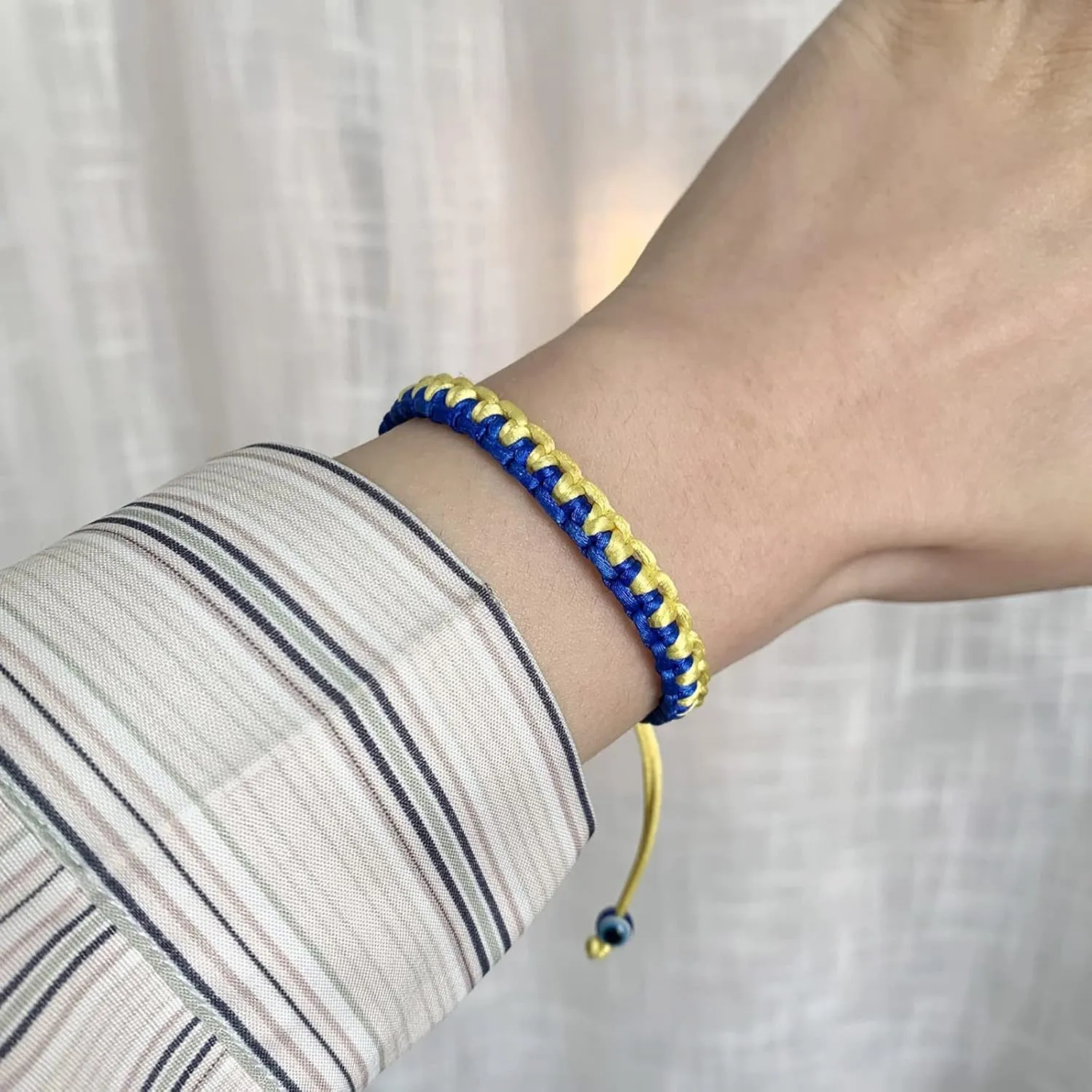 Blue Yellow Braided Bracelets Adjustable Woven Rope Charm Bracelets Handmade Wrap Bracelets Wrist Cord Bangle