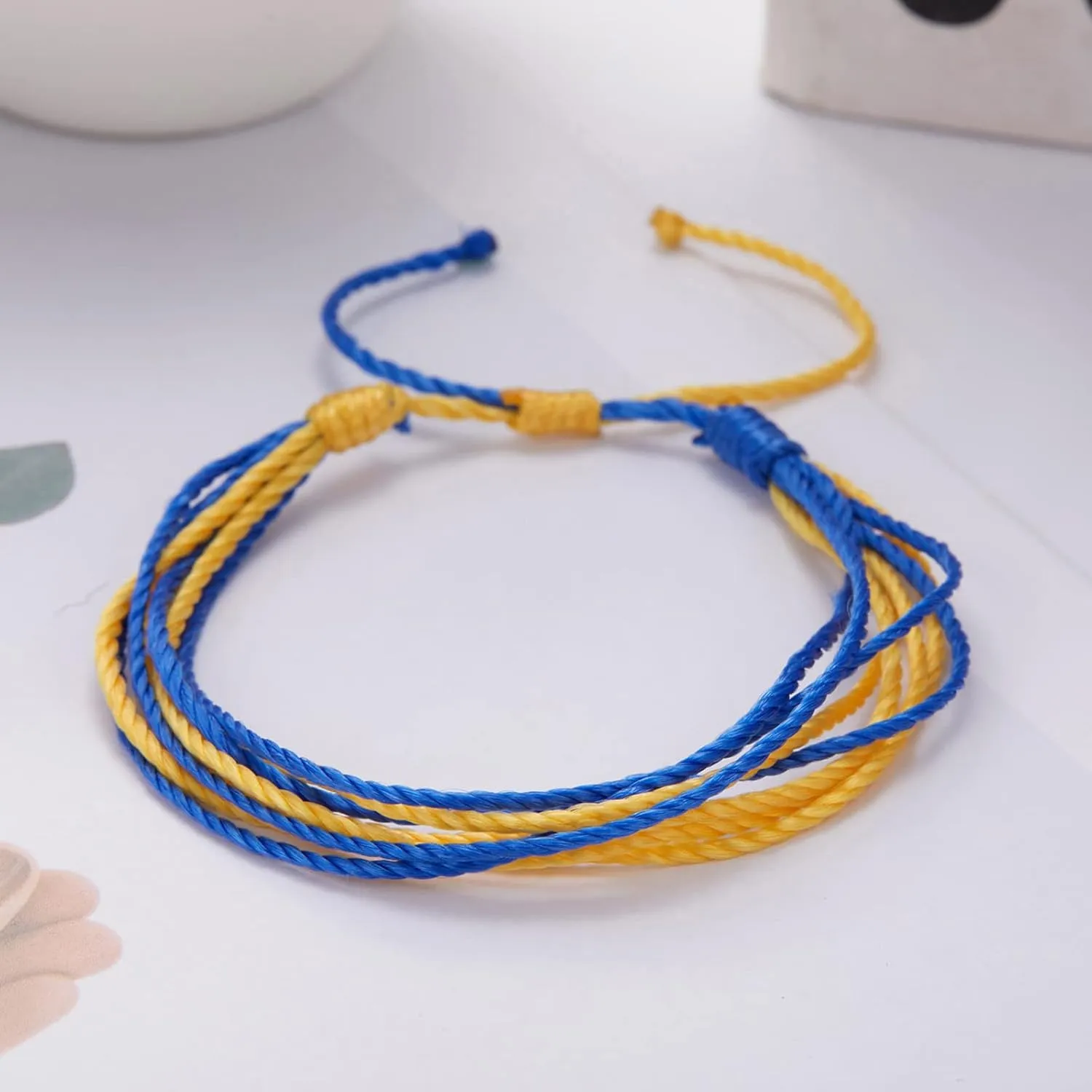 Blue Yellow Braided Bracelets Adjustable Woven Rope Charm Bracelets Handmade Wrap Bracelets Wrist Cord Bangle