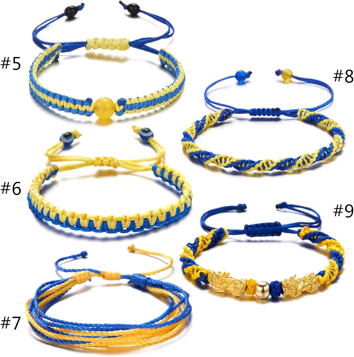 Blue Yellow Braided Bracelets Adjustable Woven Rope Charm Bracelets Handmade Wrap Bracelets Wrist Cord Bangle