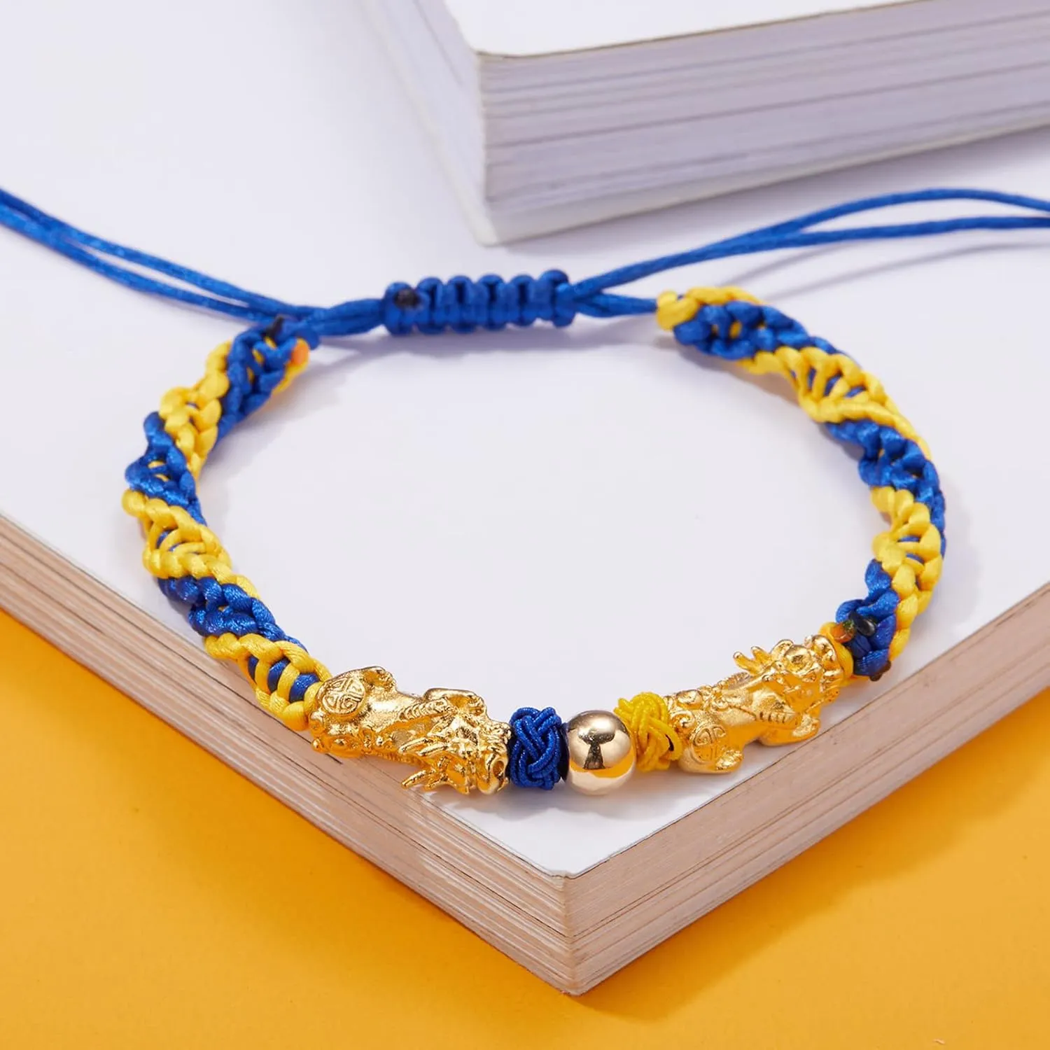 Blue Yellow Braided Bracelets Adjustable Woven Rope Charm Bracelets Handmade Wrap Bracelets Wrist Cord Bangle