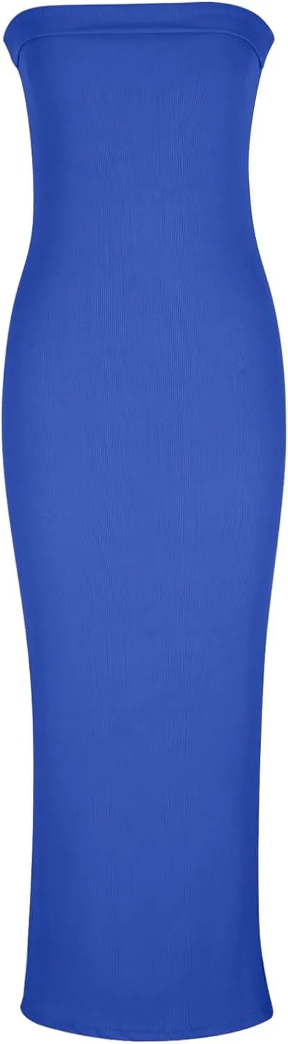 Bodycon Dresses for Women Sexy Strapless Tube Top Dress Side Split HOCO Maxi Dresses 2024 Summer Wedding Guest Dress