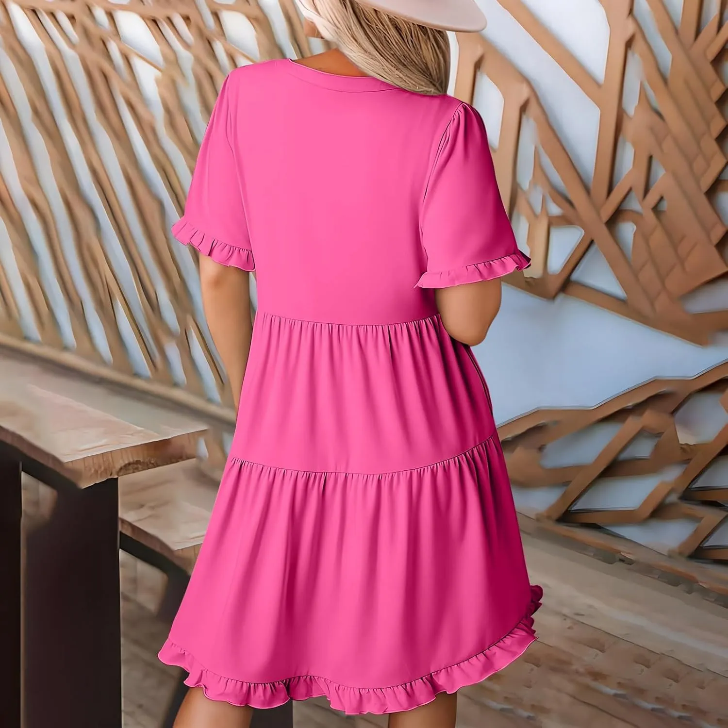 Boho Beach Dresses for Women 2025 Vacation Cute Doll Collar Pleated Flowy Ruffle Dress Summer Casual Swing Midi Dress
