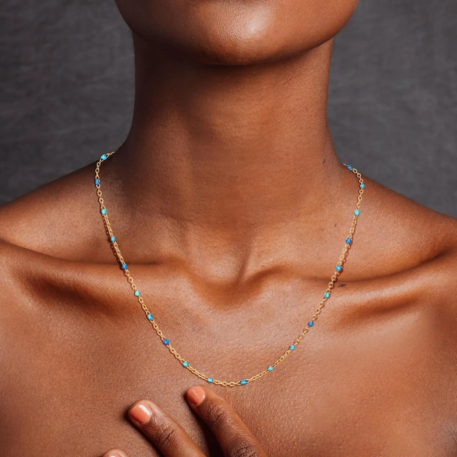 Boho Colorful Beaded Choker Necklace for Women, Rainbow Round Bead 14K Gold Plated Choker Necklace Simple Fresh Beads Beach Wedding Prom Bridal Jewelry