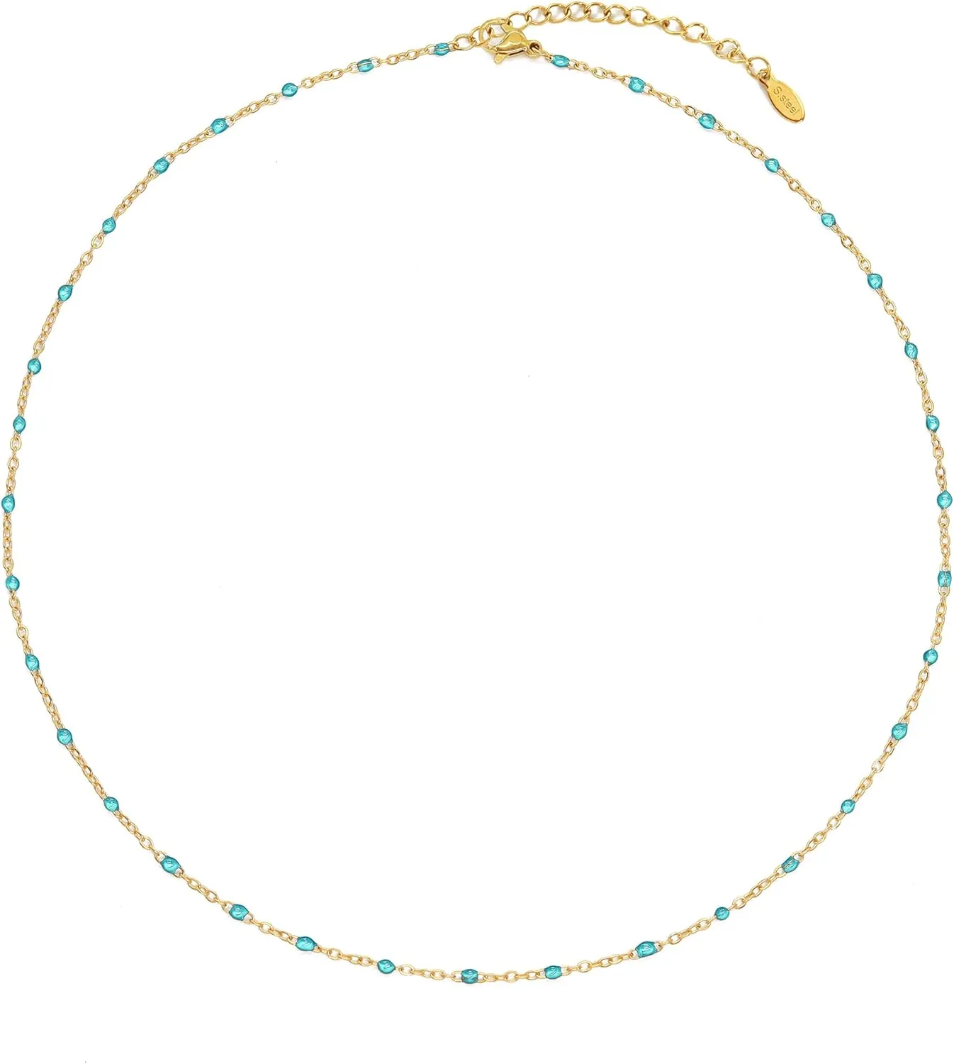 Boho Colorful Beaded Choker Necklace for Women, Rainbow Round Bead 14K Gold Plated Choker Necklace Simple Fresh Beads Beach Wedding Prom Bridal Jewelry