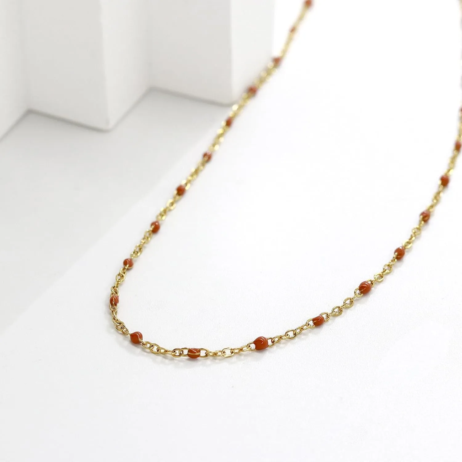 Boho Colorful Beaded Choker Necklace for Women, Rainbow Round Bead 14K Gold Plated Choker Necklace Simple Fresh Beads Beach Wedding Prom Bridal Jewelry