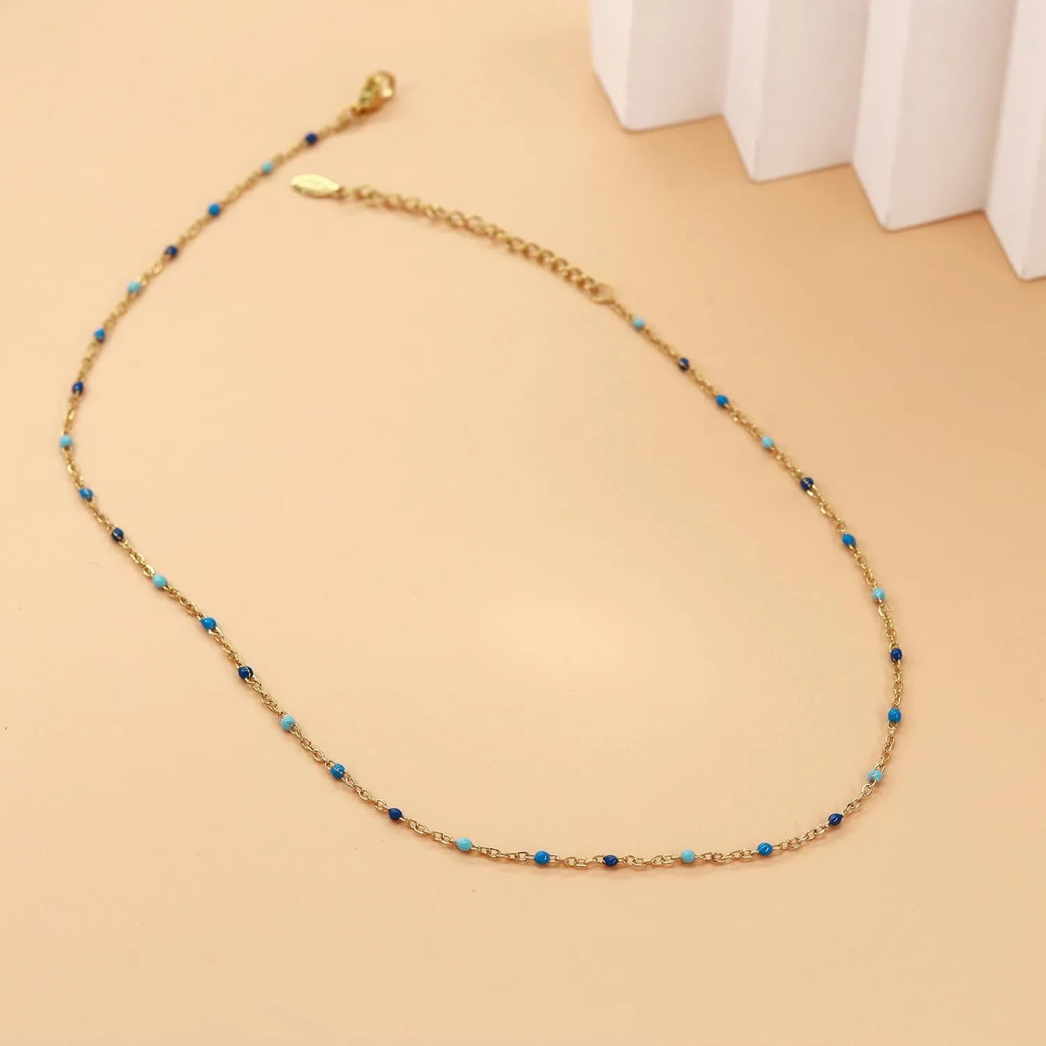 Boho Colorful Beaded Choker Necklace for Women, Rainbow Round Bead 14K Gold Plated Choker Necklace Simple Fresh Beads Beach Wedding Prom Bridal Jewelry