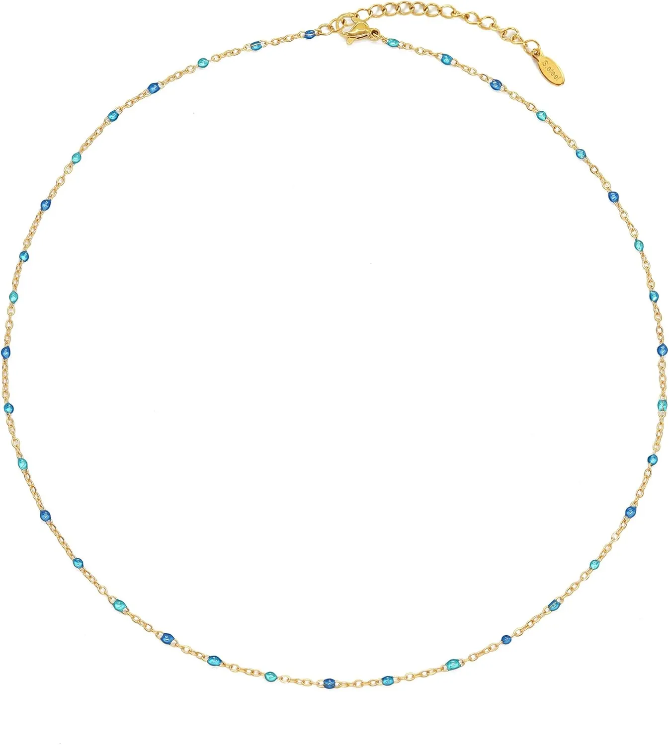 Boho Colorful Beaded Choker Necklace for Women, Rainbow Round Bead 14K Gold Plated Choker Necklace Simple Fresh Beads Beach Wedding Prom Bridal Jewelry