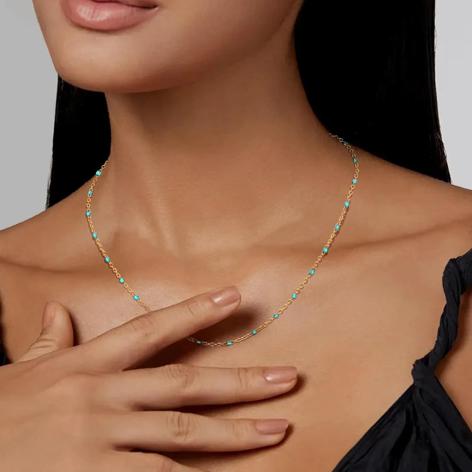 Boho Colorful Beaded Choker Necklace for Women, Rainbow Round Bead 14K Gold Plated Choker Necklace Simple Fresh Beads Beach Wedding Prom Bridal Jewelry