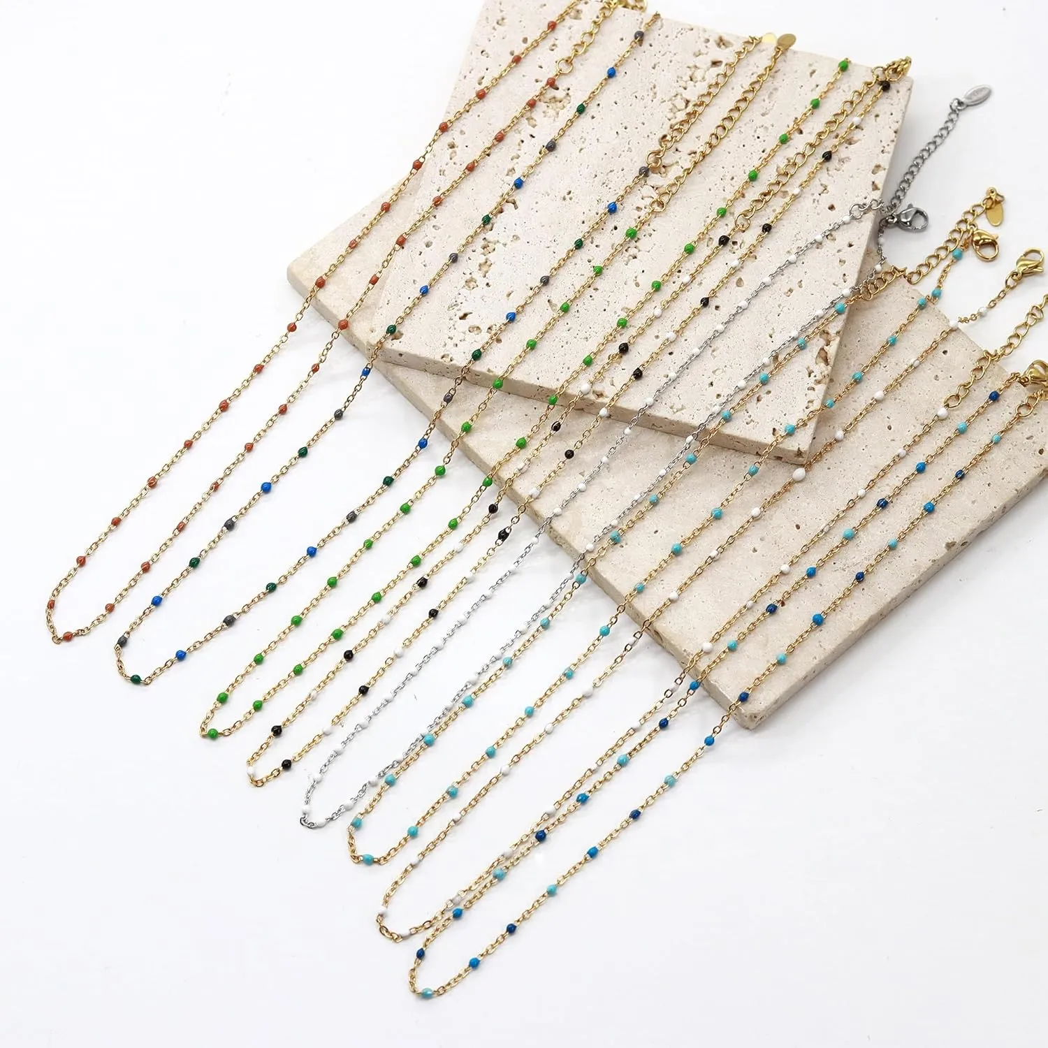 Boho Colorful Beaded Choker Necklace for Women, Rainbow Round Bead 14K Gold Plated Choker Necklace Simple Fresh Beads Beach Wedding Prom Bridal Jewelry