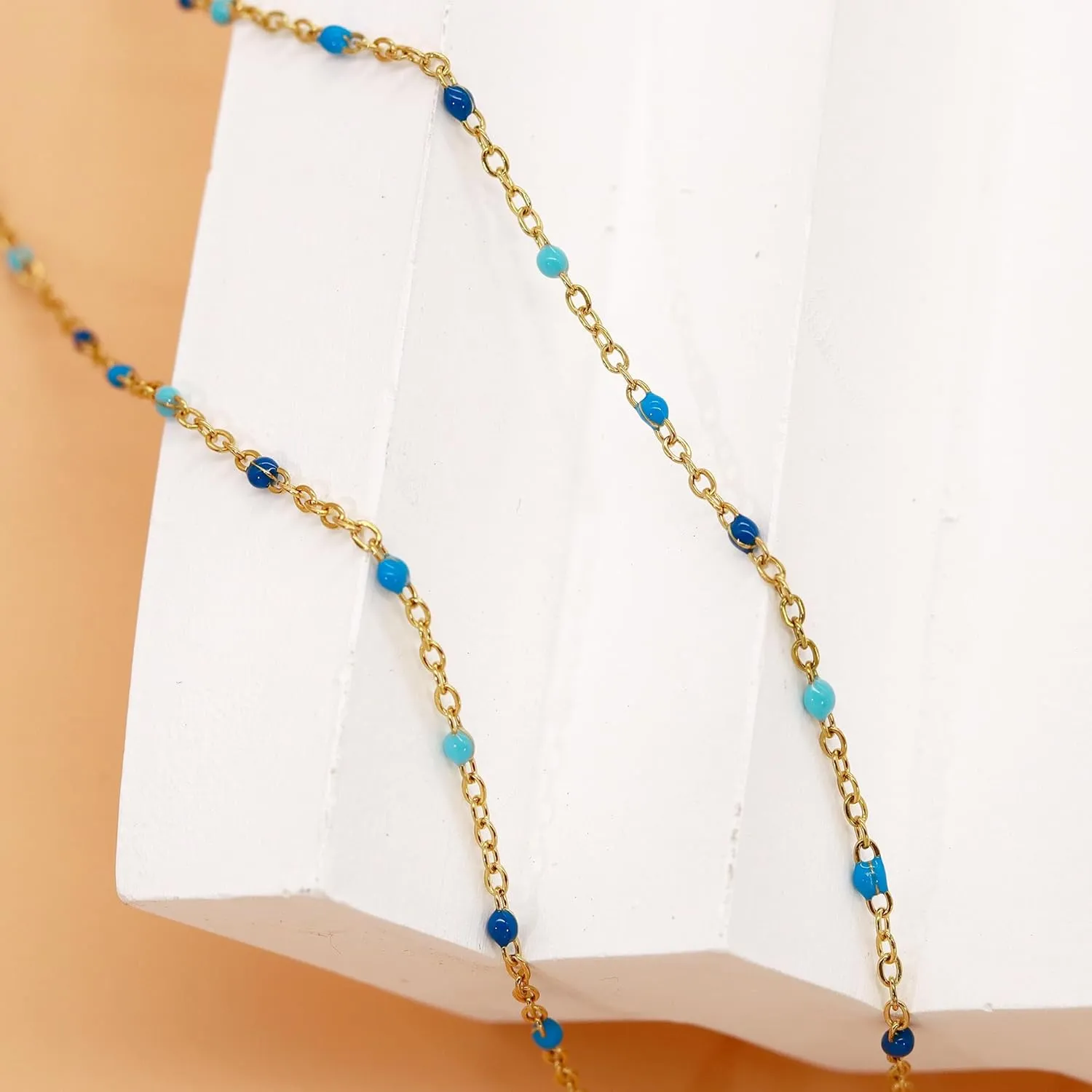 Boho Colorful Beaded Choker Necklace for Women, Rainbow Round Bead 14K Gold Plated Choker Necklace Simple Fresh Beads Beach Wedding Prom Bridal Jewelry