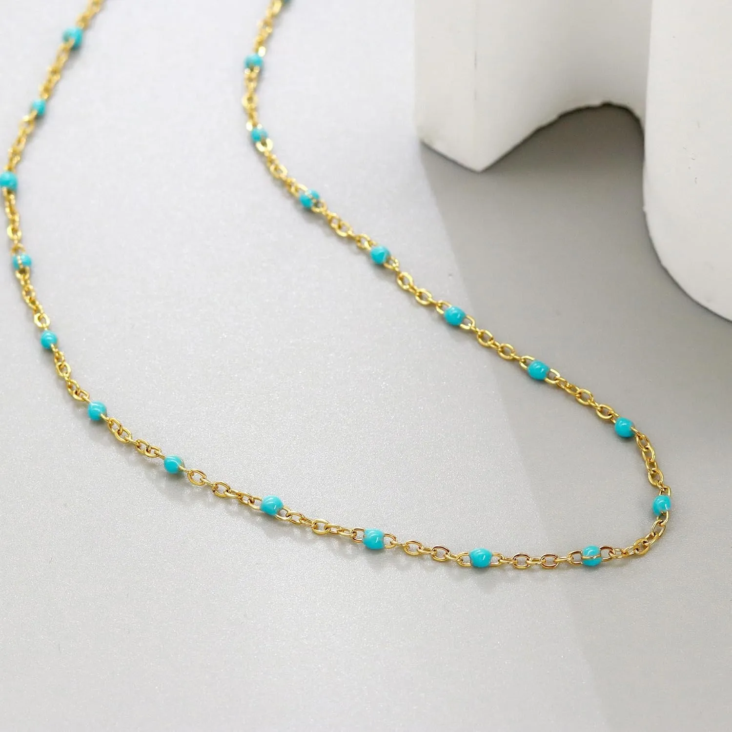 Boho Colorful Beaded Choker Necklace for Women, Rainbow Round Bead 14K Gold Plated Choker Necklace Simple Fresh Beads Beach Wedding Prom Bridal Jewelry