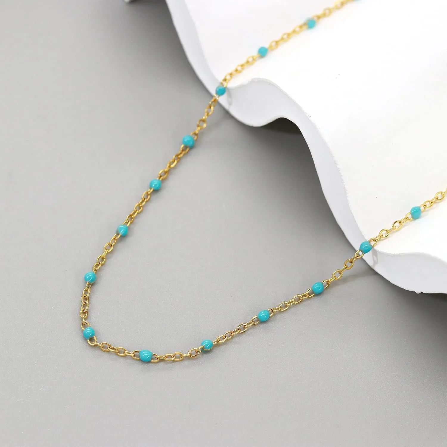 Boho Colorful Beaded Choker Necklace for Women, Rainbow Round Bead 14K Gold Plated Choker Necklace Simple Fresh Beads Beach Wedding Prom Bridal Jewelry