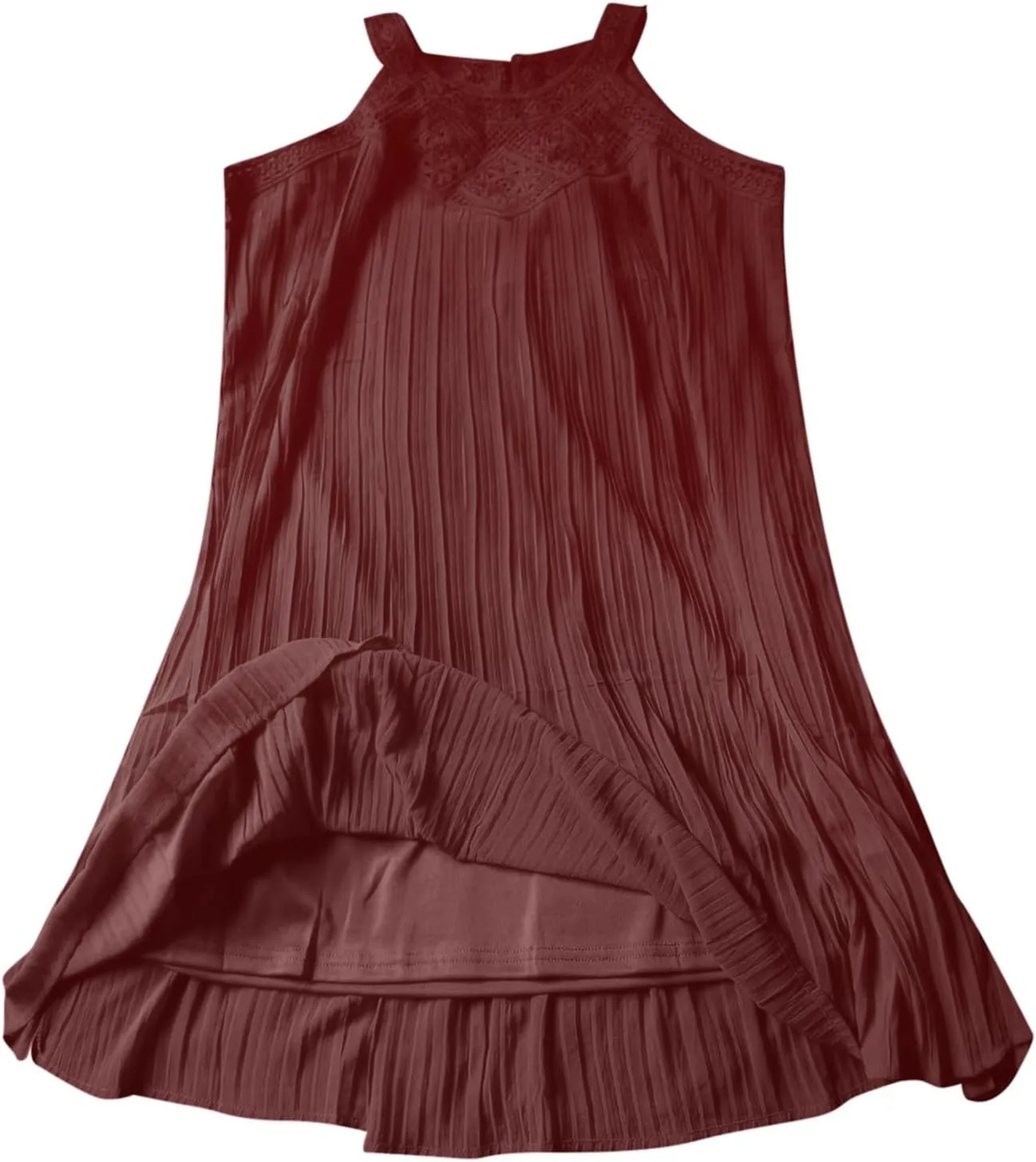 Boho Dresses for Women 2025 Summer Lace Crochet Halter Neck Dress Flowy Pleated Sundress Sleeveless Tank Mini Dress