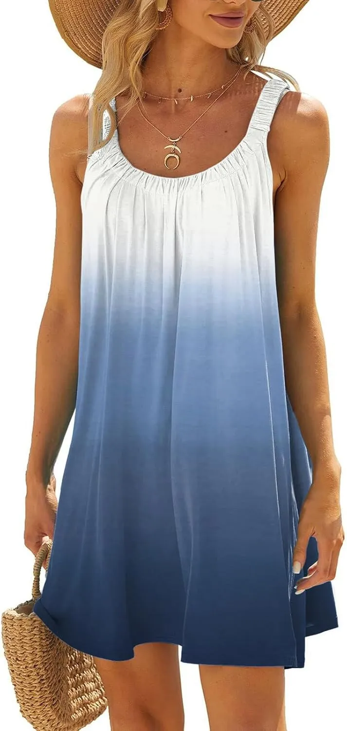 Boho Sundresses for Women, Summer Sleeveless Sun Halter Vest Beach Vacation Dresses Flattering Curvy Flowy Swing Casual Dress