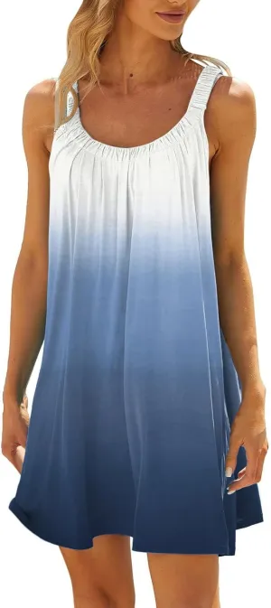 Boho Sundresses for Women, Summer Sleeveless Sun Halter Vest Beach Vacation Dresses Flattering Curvy Flowy Swing Casual Dress