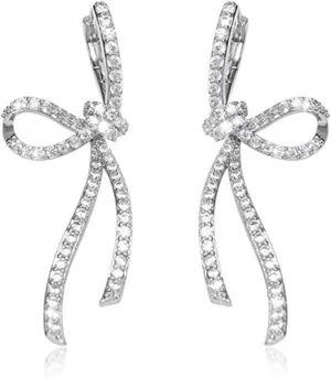 Bow Earrings for Women Trendy Sparkly Rhinestone Stud Earrings Bow Pearl Dangle Earrings Silver Jewelry Prom Wedding Party Dress Jewerly Gifts