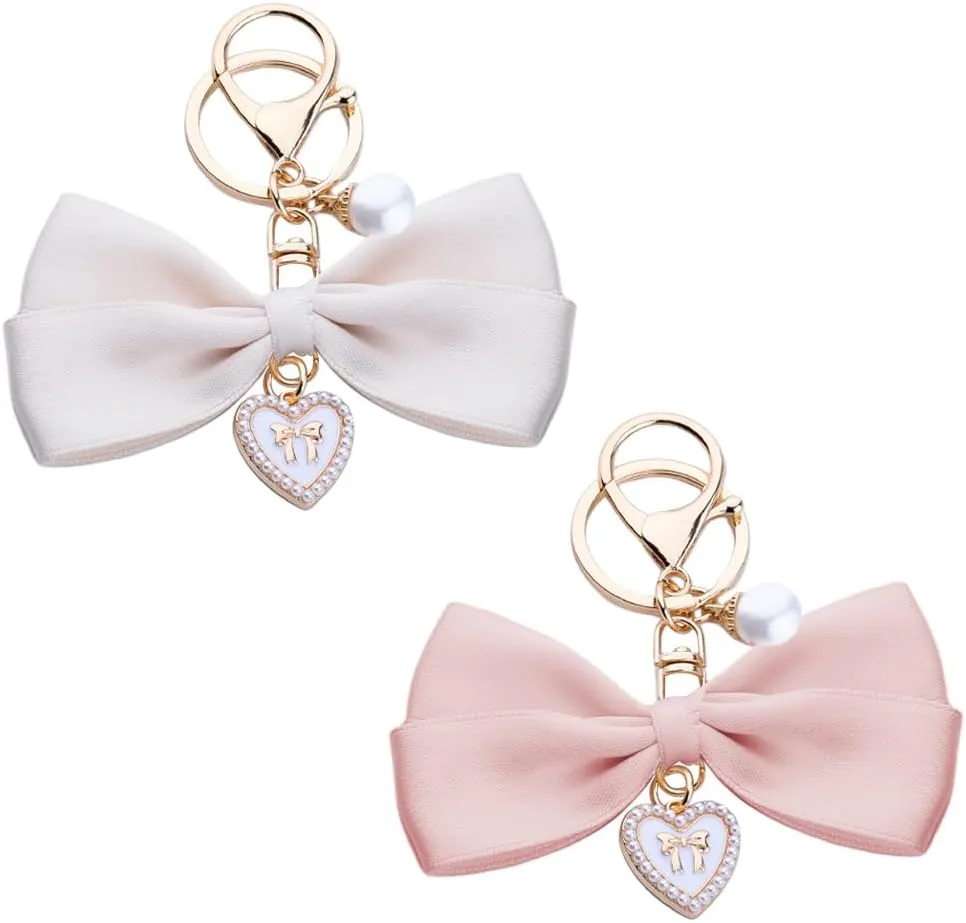 Bow Keychain Keyring for Women Backpack Purse Bag Charm Pink Black Beige Keyring for Car Keys Aesthetic Coqutte Key Chain