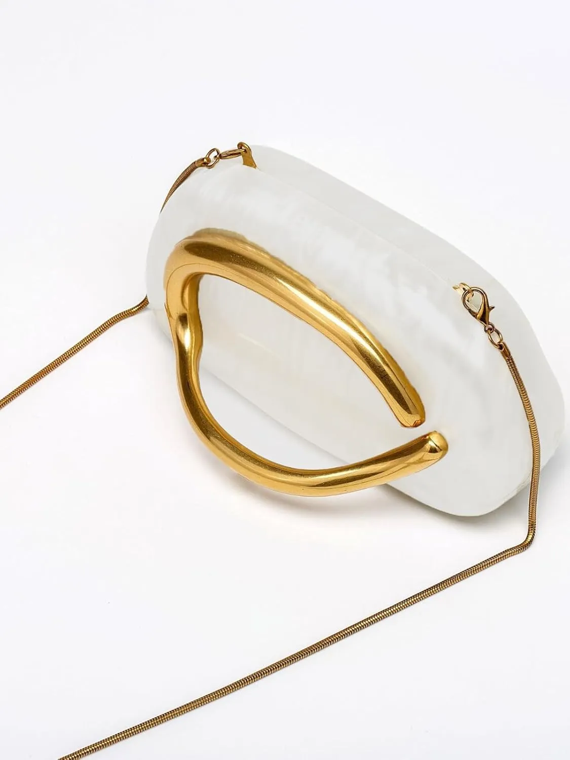 Box Clutch Purses For Women Shell Shape PU Leather Evening Handbag Gold Metal Handle Clutch Bag With Chain