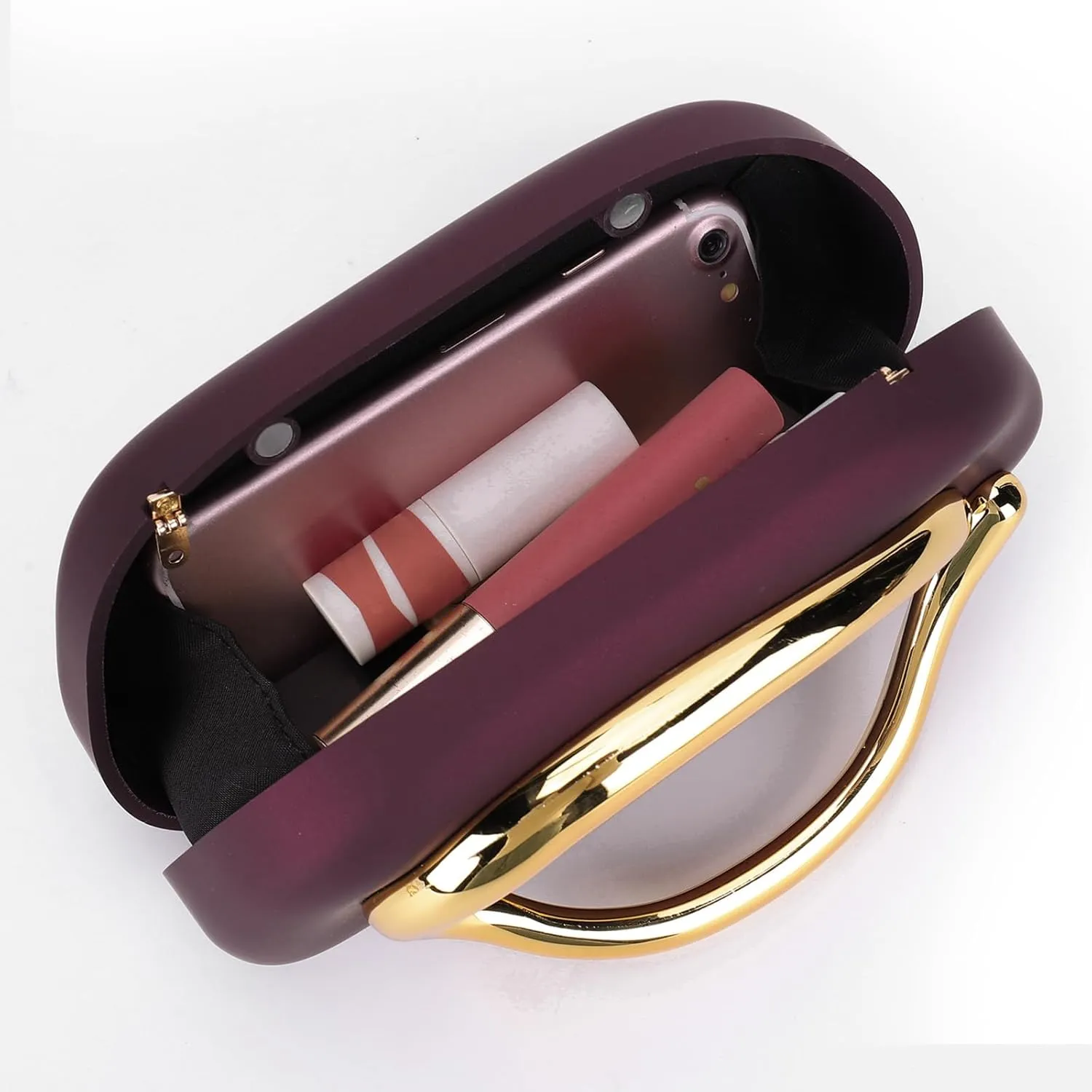 Box Clutch Purses For Women Shell Shape PU Leather Evening Handbag Gold Metal Handle Clutch Bag With Chain