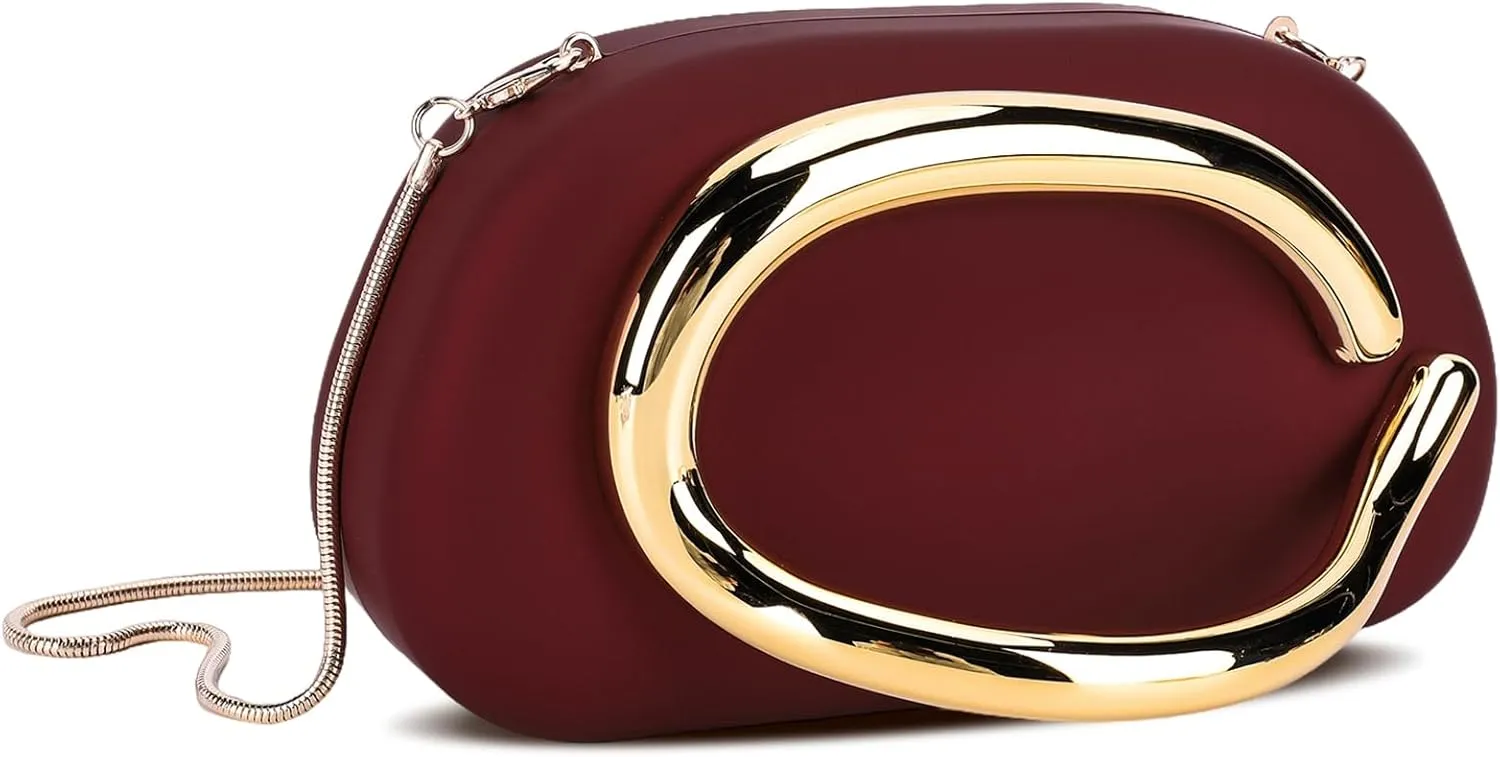 Box Clutch Purses For Women Shell Shape PU Leather Evening Handbag Gold Metal Handle Clutch Bag With Chain