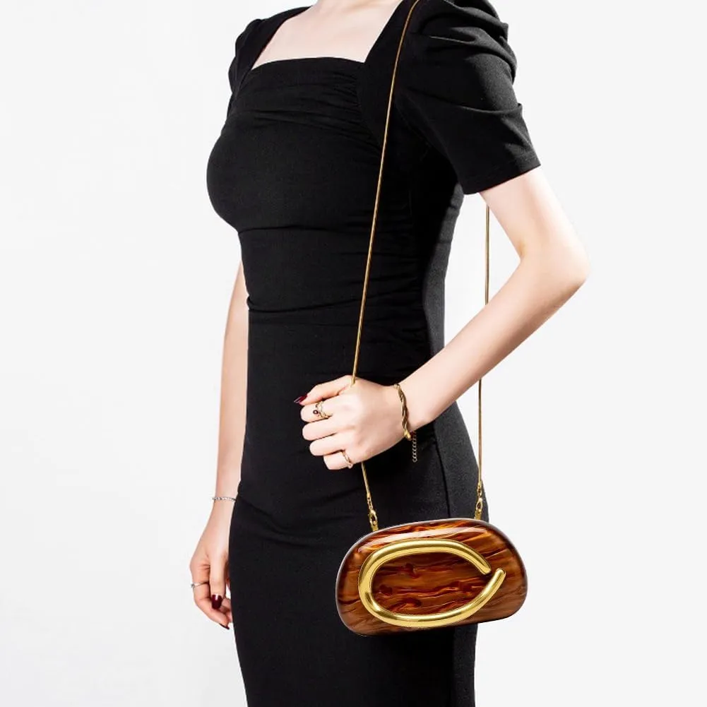 Box Clutch Purses For Women Shell Shape PU Leather Evening Handbag Gold Metal Handle Clutch Bag With Chain