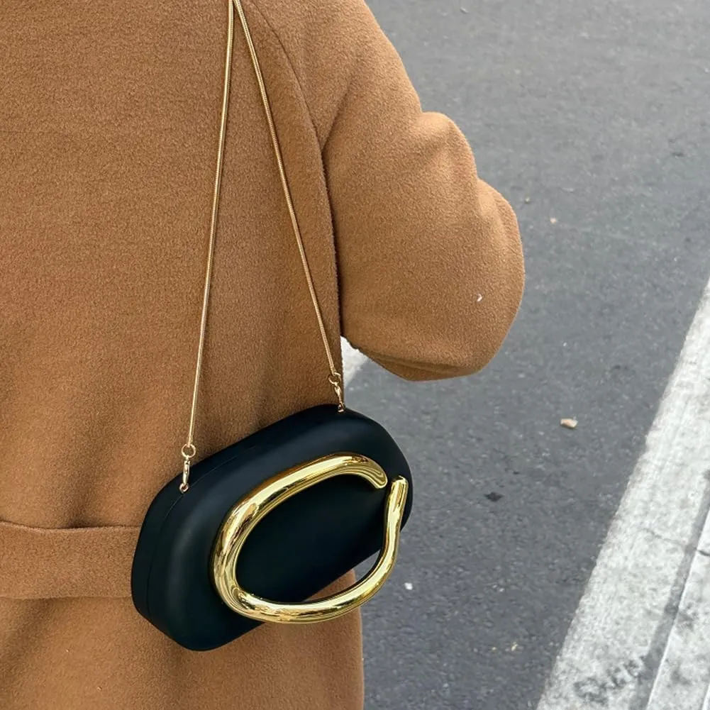 Box Clutch Purses For Women Shell Shape PU Leather Evening Handbag Gold Metal Handle Clutch Bag With Chain