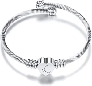 Bracelets for Women, Initial Heart A-Z Letter Cuff Bracelet, Unfading Personalized Name Expandable Wristband Bangle, Alphabet Charm Women's Jewelry Mothers Day Gifts