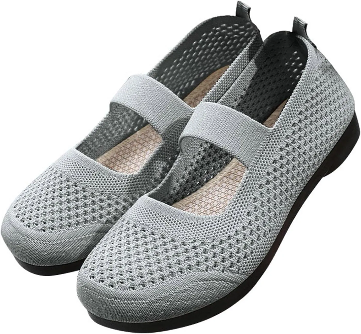 Breathable Slip On Sneakers for Women Woven Walking Shoes with and Foam Cushioning FeatuBow Design (4 UK Gray)