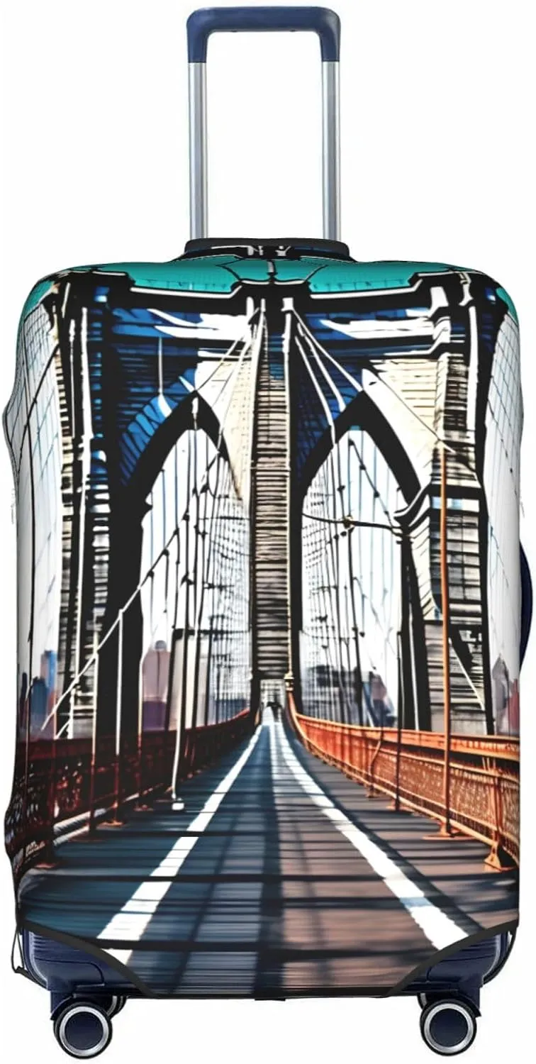 Brooklyn Bridge Print Practical Elastic Washable Travel Luggage Cover with Concealed Zipper for Suitcases