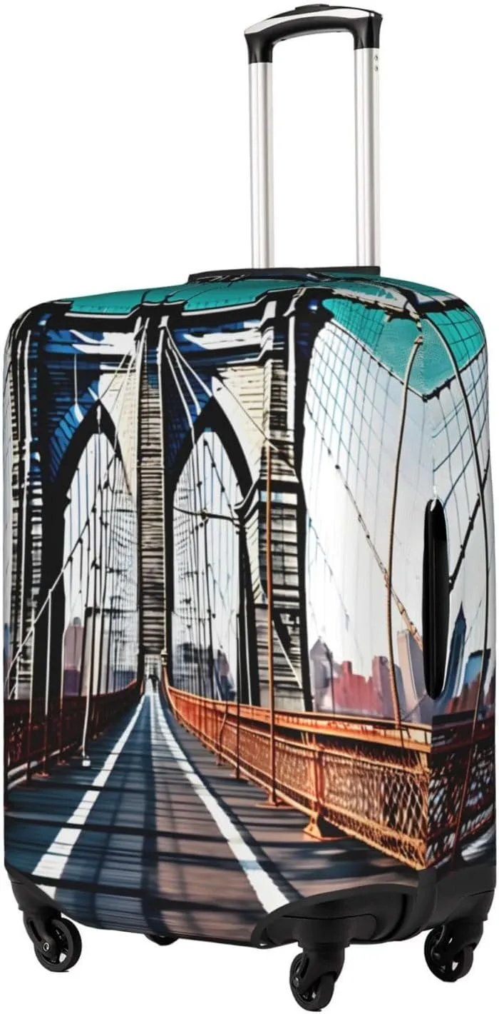 Brooklyn Bridge Print Practical Elastic Washable Travel Luggage Cover with Concealed Zipper for Suitcases