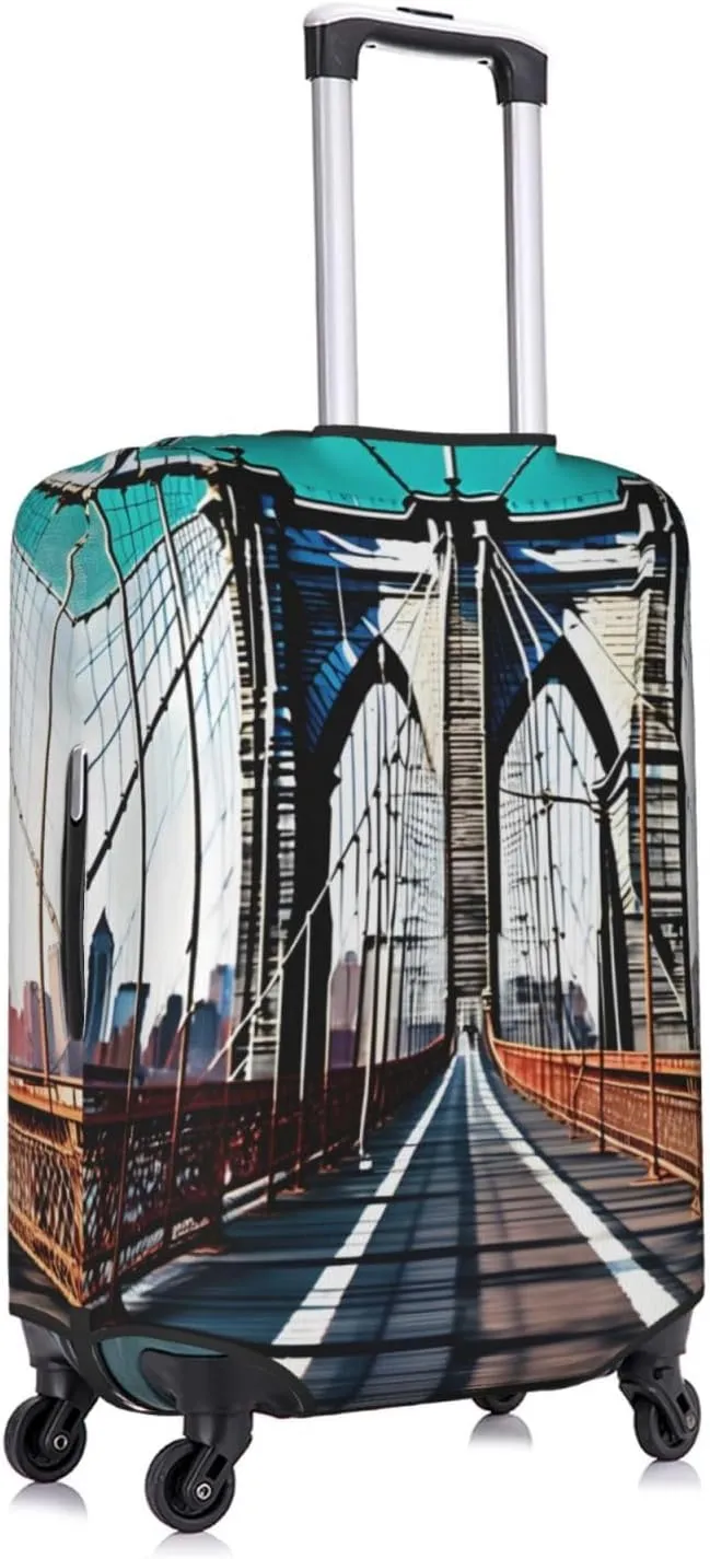 Brooklyn Bridge Print Practical Elastic Washable Travel Luggage Cover with Concealed Zipper for Suitcases