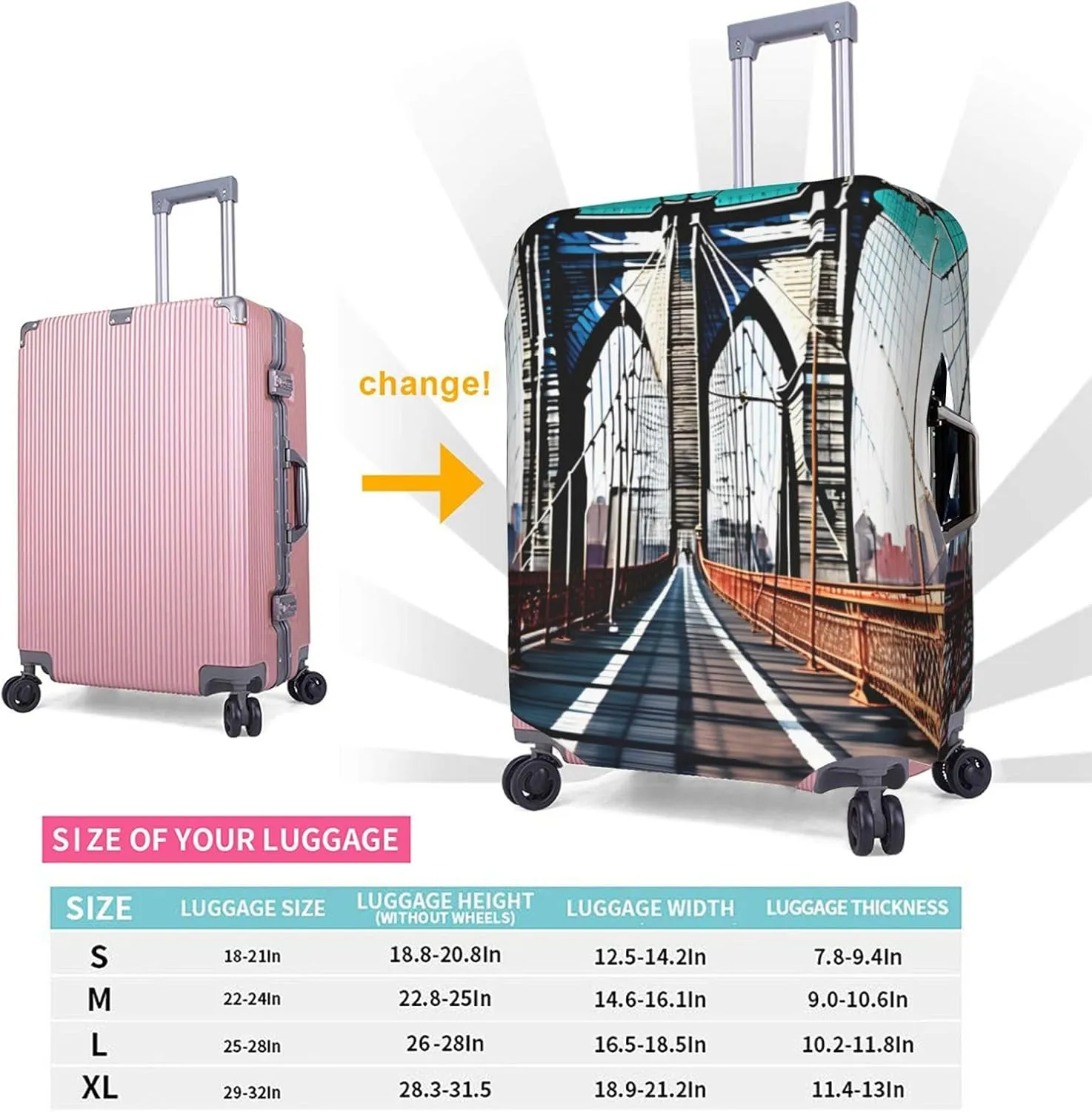 Brooklyn Bridge Print Practical Elastic Washable Travel Luggage Cover with Concealed Zipper for Suitcases