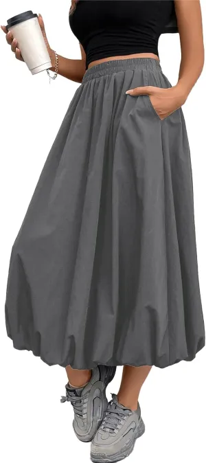 Bubble Skirt for Women Long Midi Elastic Stretchy Ruffled Skirt Flowy Aesthetic Pleated Y2K Vintage Tiered Skort