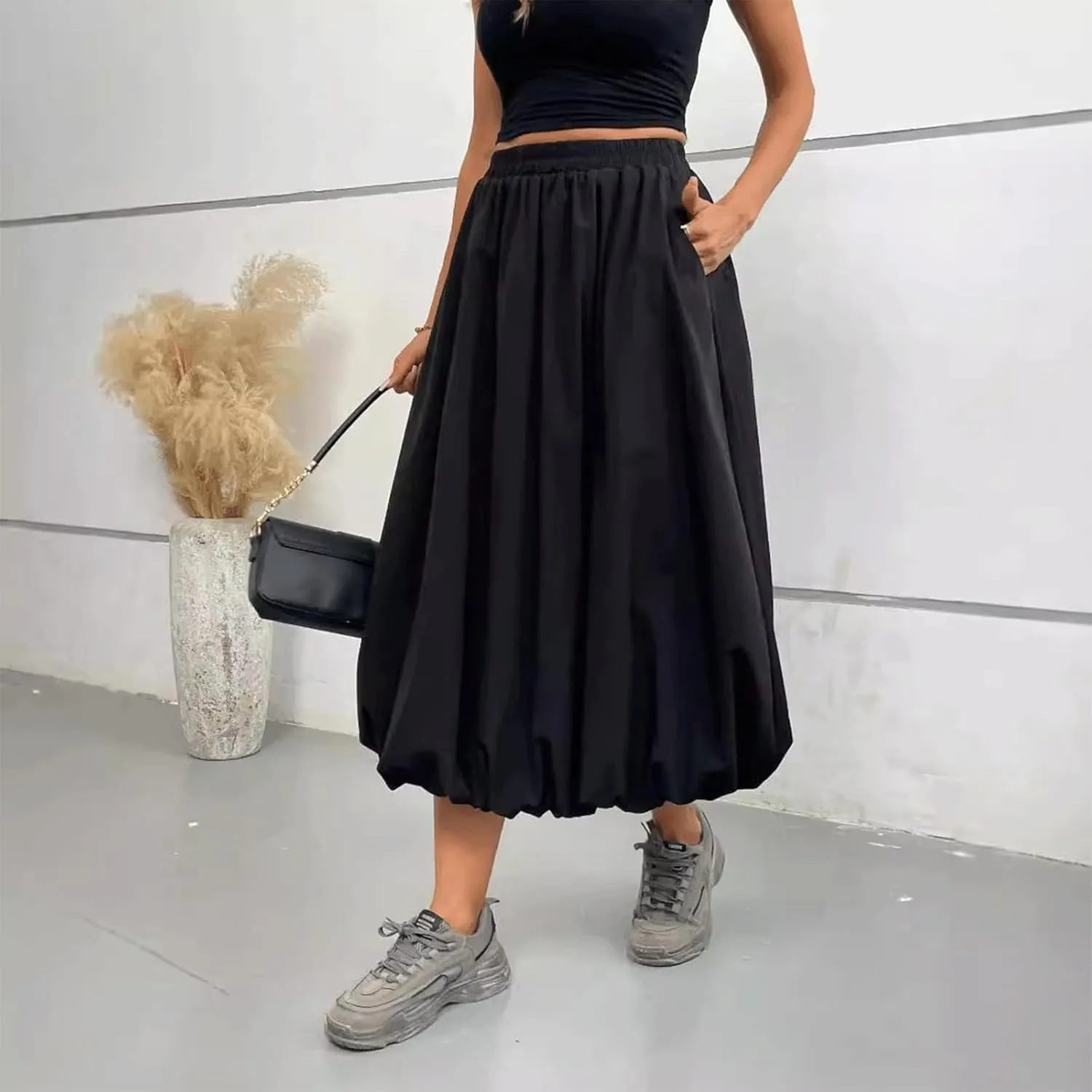 Bubble Skirt for Women Long Midi Elastic Stretchy Ruffled Skirt Flowy Aesthetic Pleated Y2K Vintage Tiered Skort