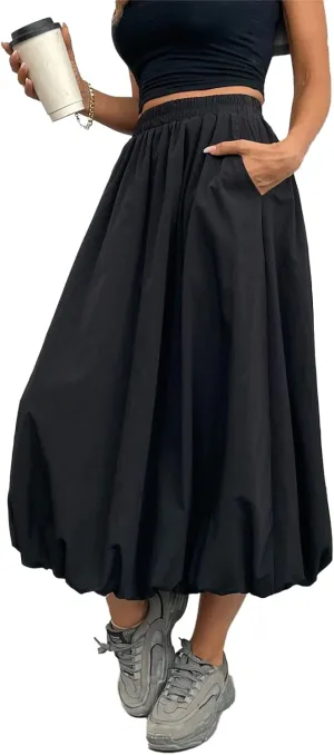 Bubble Skirt for Women Long Midi Elastic Stretchy Ruffled Skirt Flowy Aesthetic Pleated Y2K Vintage Tiered Skort