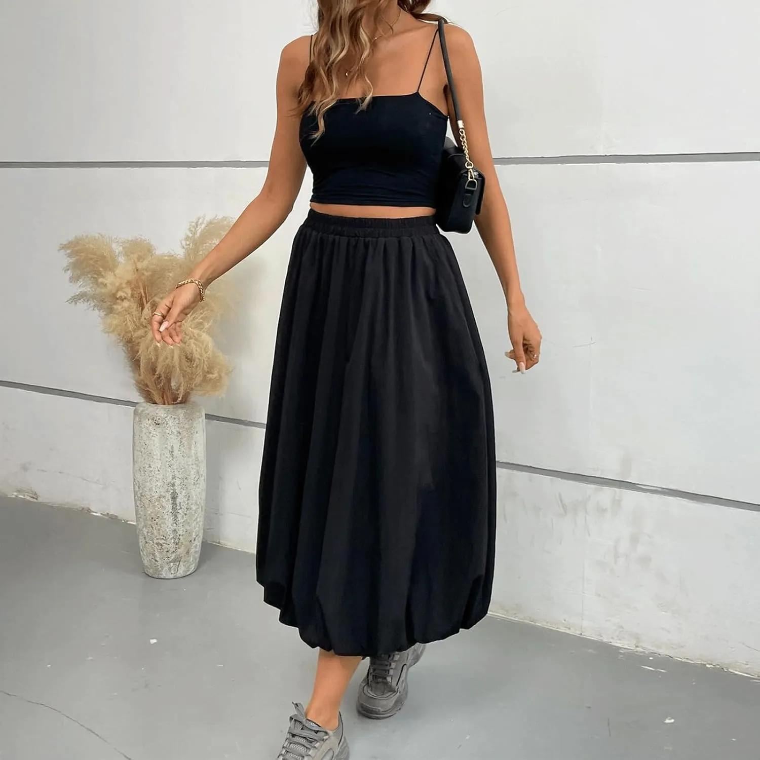 Bubble Skirt for Women Long Midi Elastic Stretchy Ruffled Skirt Flowy Aesthetic Pleated Y2K Vintage Tiered Skort