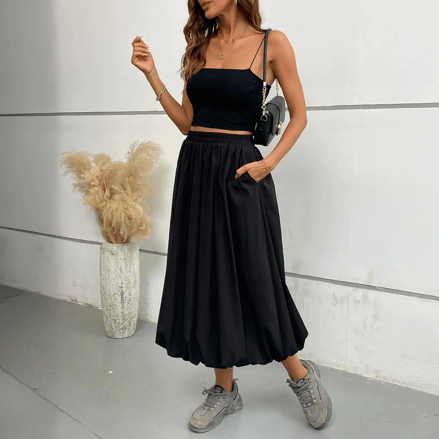 Bubble Skirt for Women Long Midi Elastic Stretchy Ruffled Skirt Flowy Aesthetic Pleated Y2K Vintage Tiered Skort