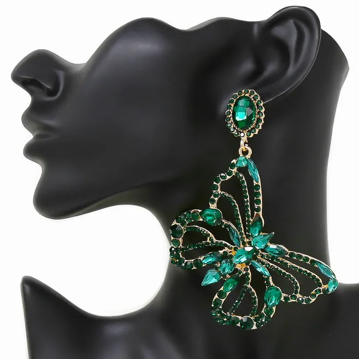 Butterfly Glass Stone Pave Statement Earrings