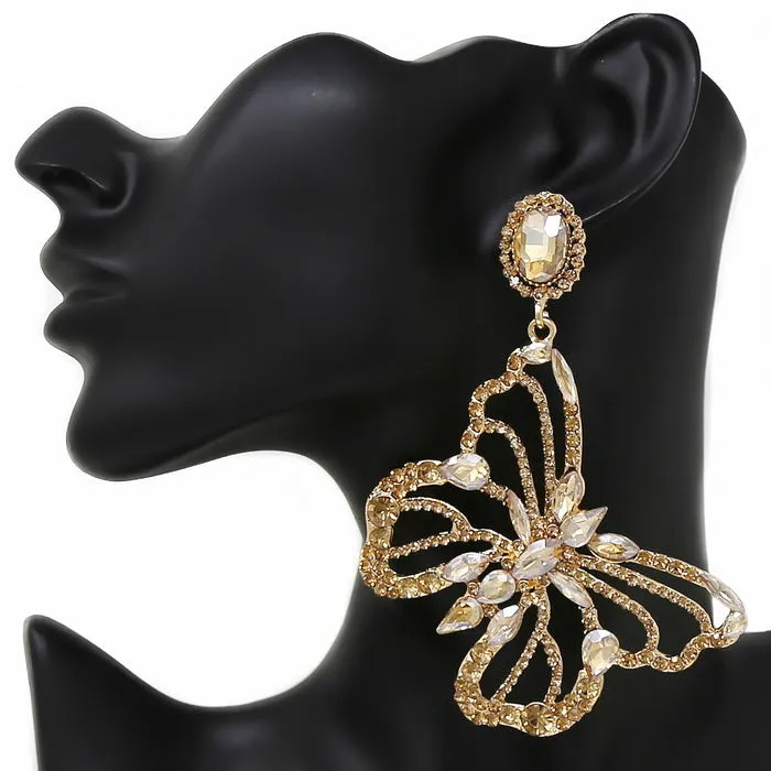 Butterfly Glass Stone Pave Statement Earrings