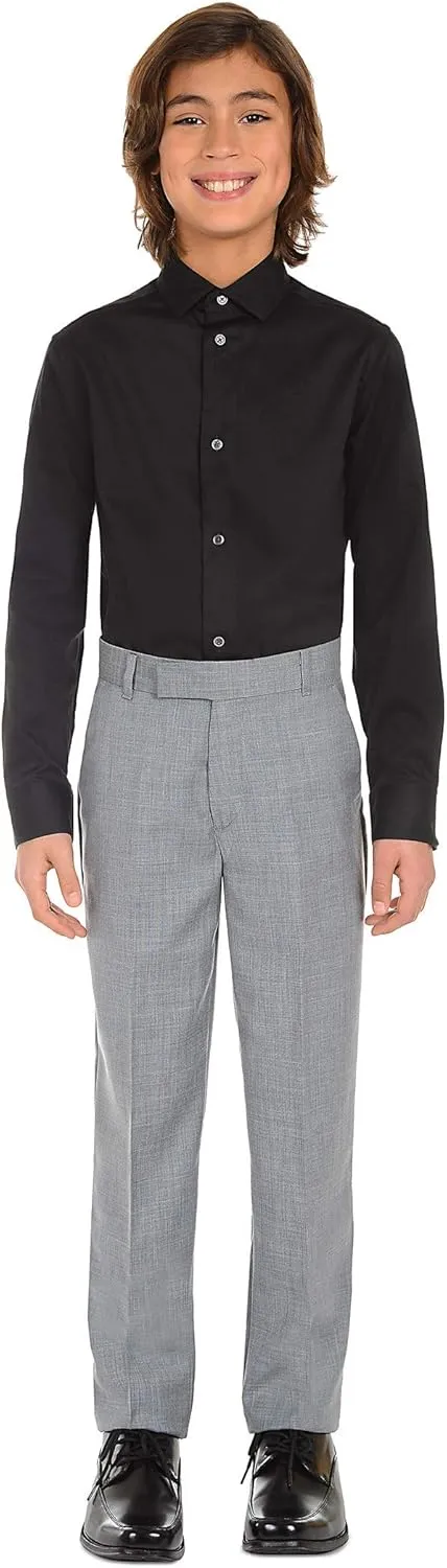 Calvin Klein Boys' Flat Suit Dress Pant, Straight Leg Fit & Hemmed Bottom, Belt Loops & Functional Front Pockets