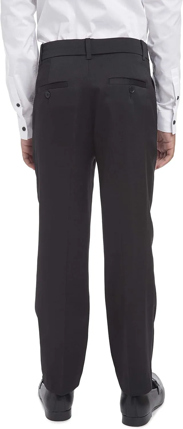 Calvin Klein Boys' Flat Suit Dress Pant, Straight Leg Fit & Hemmed Bottom, Belt Loops & Functional Front Pockets