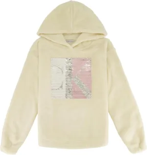 Calvin Klein Girls' Logo Sweatshirt, Pullover Fleece Hoodie, Comfortable & Straight Hem