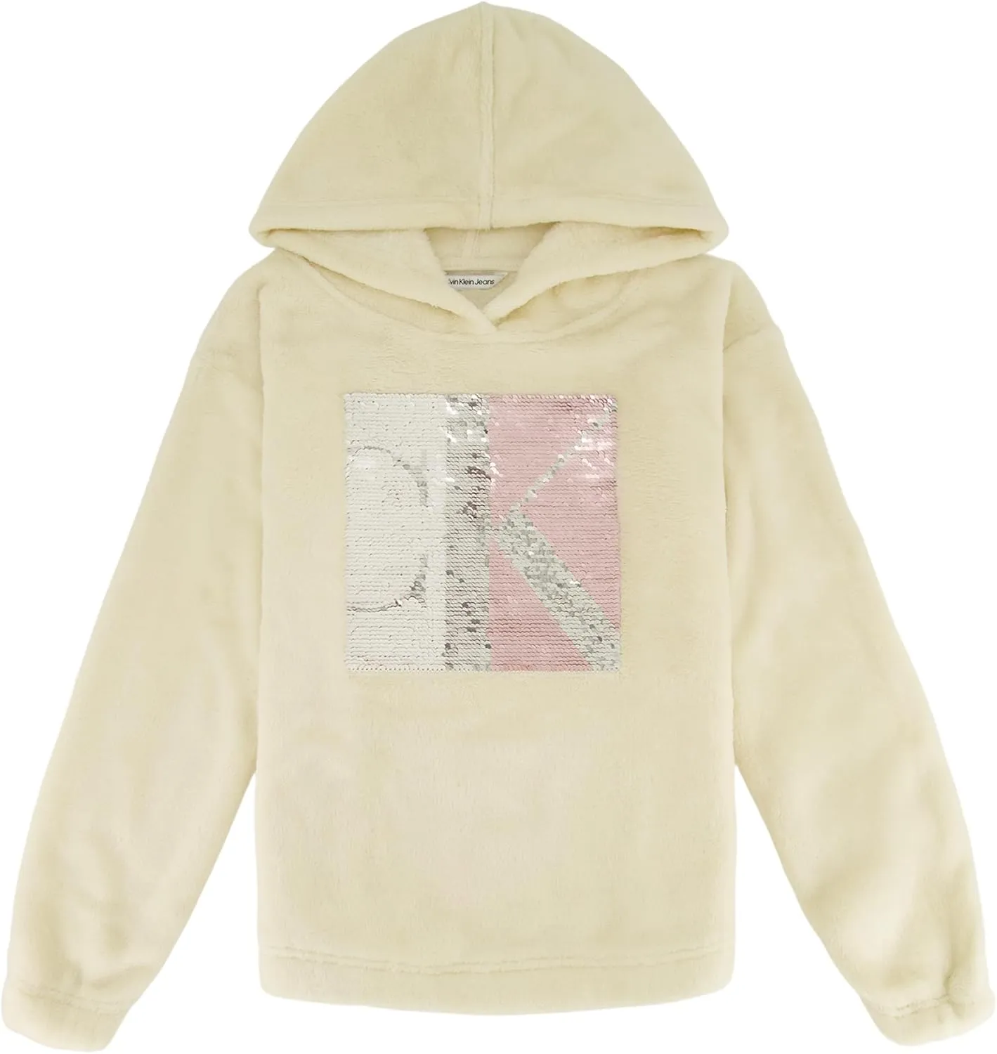 Calvin Klein Girls' Logo Sweatshirt, Pullover Fleece Hoodie, Comfortable & Straight Hem