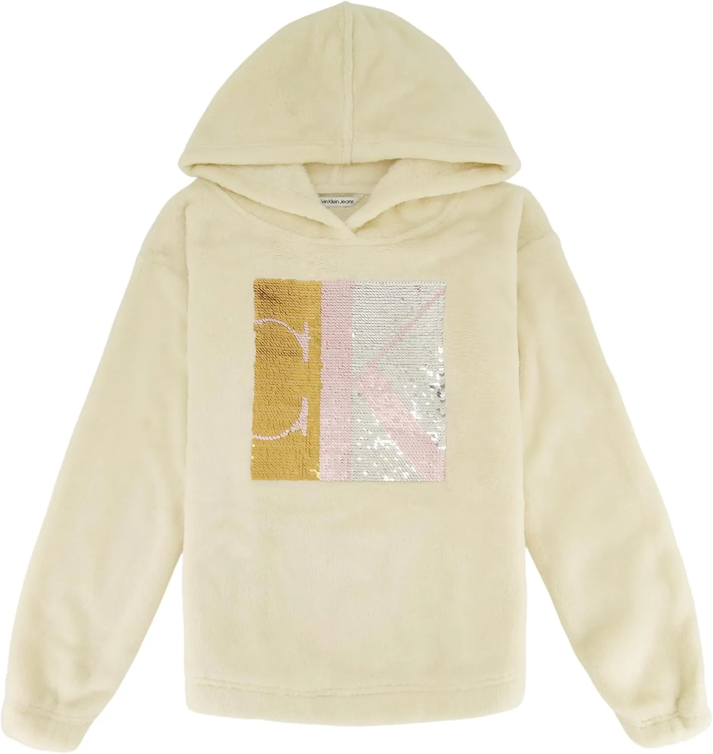 Calvin Klein Girls' Logo Sweatshirt, Pullover Fleece Hoodie, Comfortable & Straight Hem