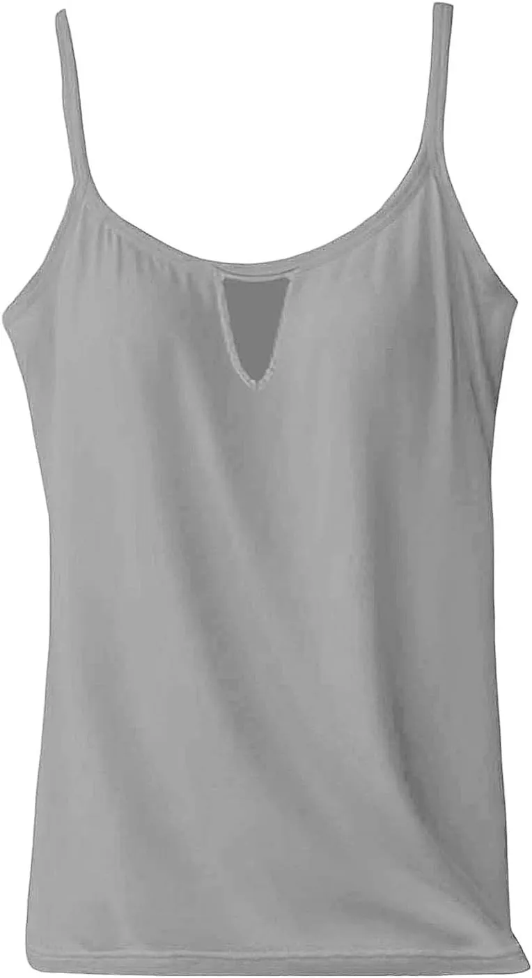 Camisole Tops for Women White Built in Bra Tank Tops Adjustable Spaghetti Strap 2025 Spring Summer Cami Shirts Under Clothes