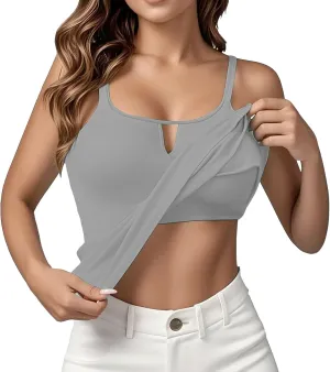 Camisole Tops for Women White Built in Bra Tank Tops Adjustable Spaghetti Strap 2025 Spring Summer Cami Shirts Under Clothes
