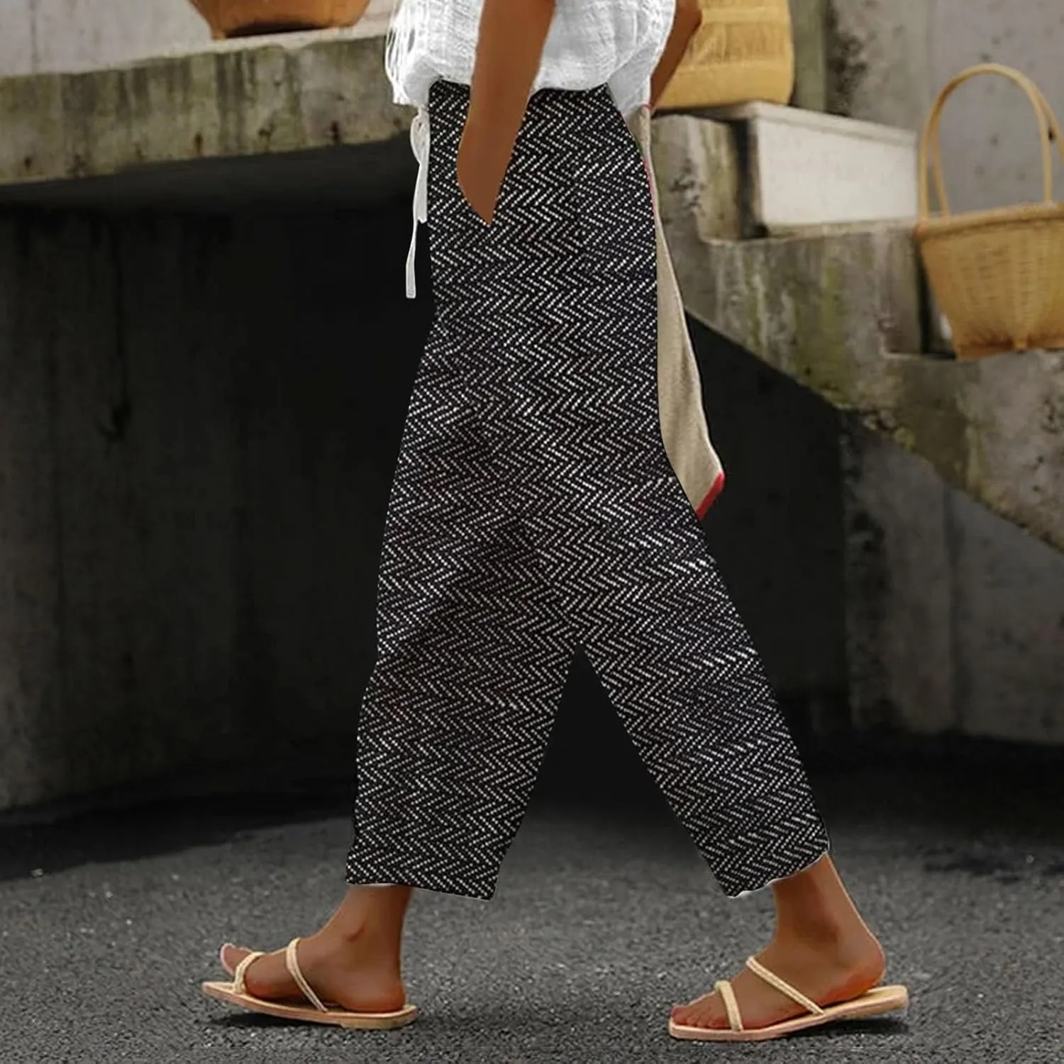 Capris Pants for Women Pants Drawstring Capri Pants with Pockets Wide Leg Cropped Pants for Women Capris Pants for