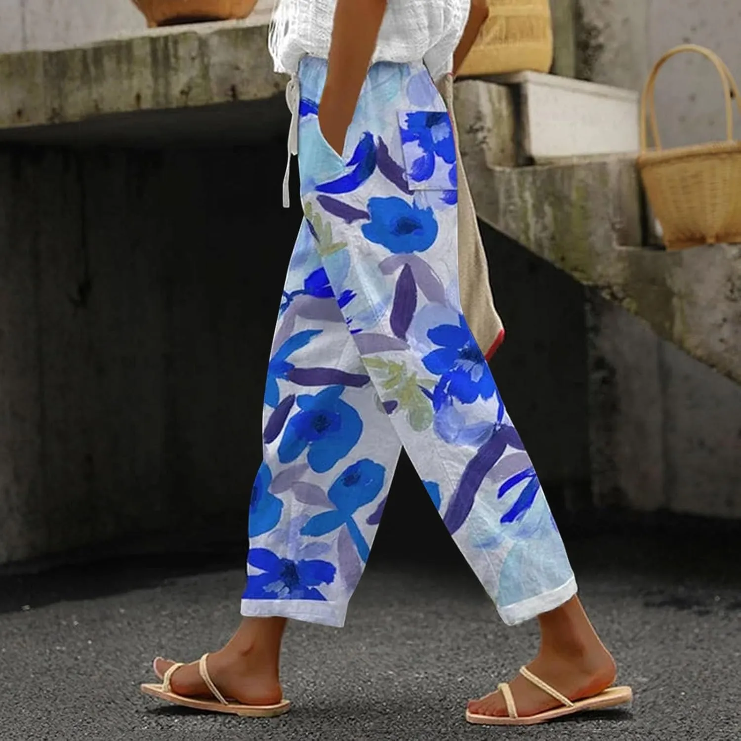 Capris Pants for Women Pants Drawstring Capri Pants with Pockets Wide Leg Cropped Pants for Women Capris Pants for