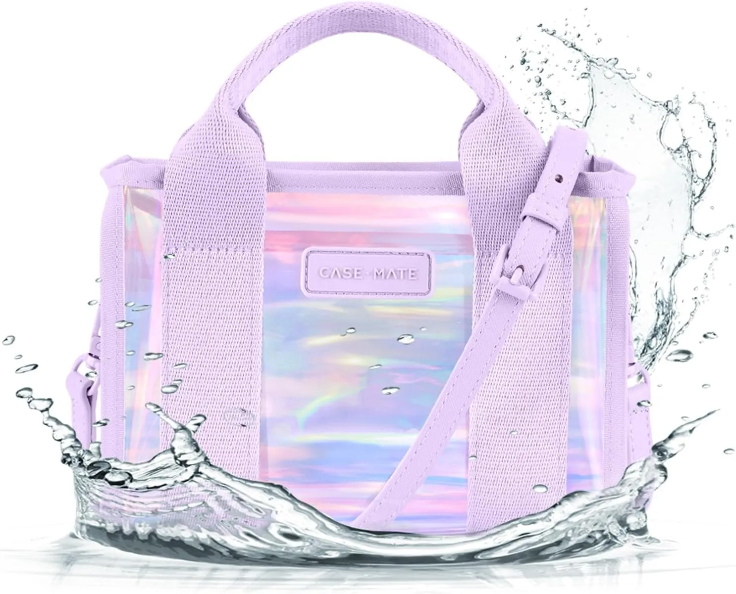 Case-Mate Soap Bubble Micro Tote Bag for Women - Iridescent Mini Purse with Jacquard Crossbody Strap - Small Handbag - Water-Resistant Clear Tote Bag for Keys, Phone, Wallet and Sunglasses
