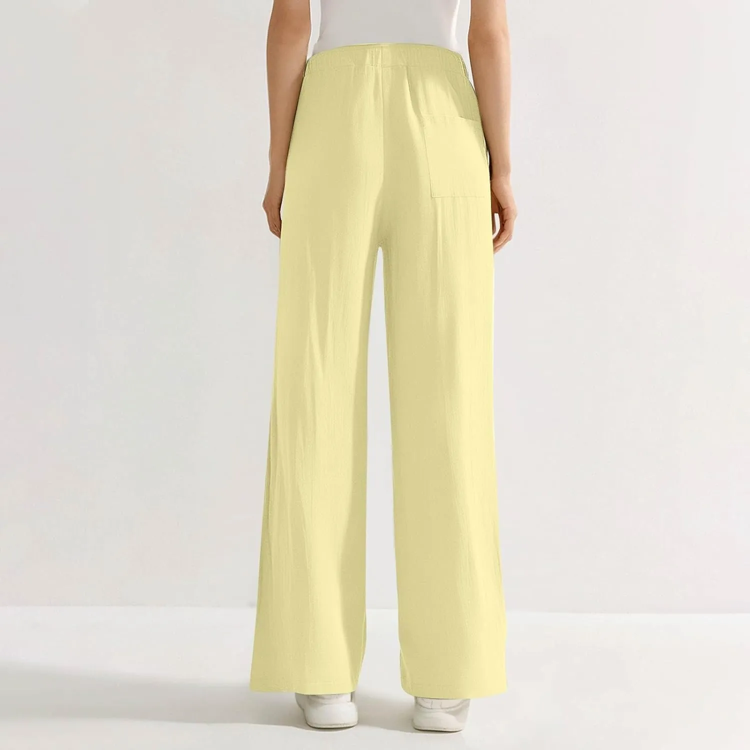 Casual Pants for Women Summer Solid Color Drawstring Elastic Waist Straight Leg Relaxed Comfy Long Trouser